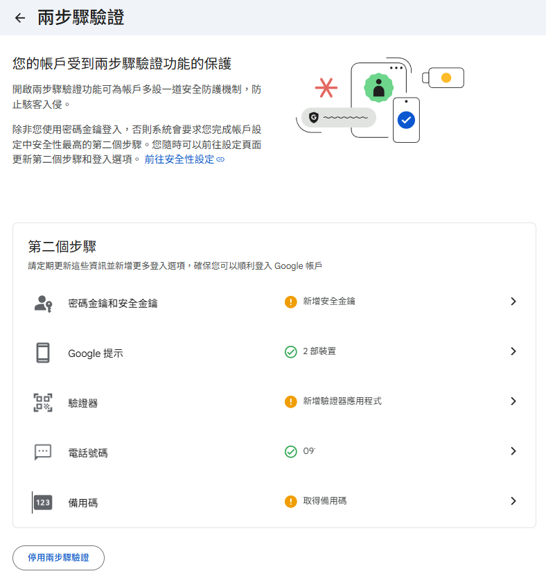 成功啟用兩階段驗證